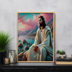 Jezus Christus staart naar de hemelse horizon Poster