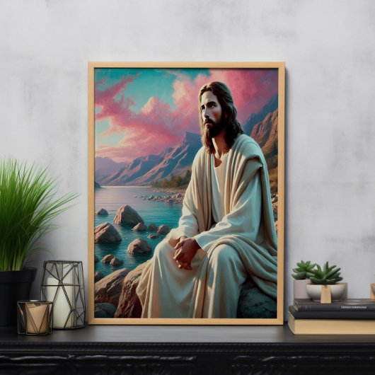 Jezus Christus staart naar de hemelse horizon Poster