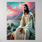 Jezus Christus staart naar de hemelse horizon Poster (Voorkant)
