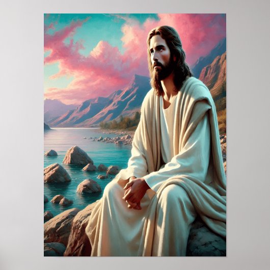 Jezus Christus staart naar de hemelse horizon Poster (Voorkant)