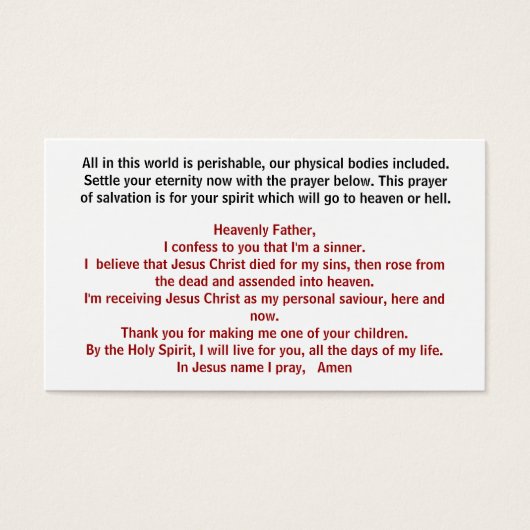 Jezus Christus, stel je eeuwigheid vast nu W... Visitekaartje (Voorkant)