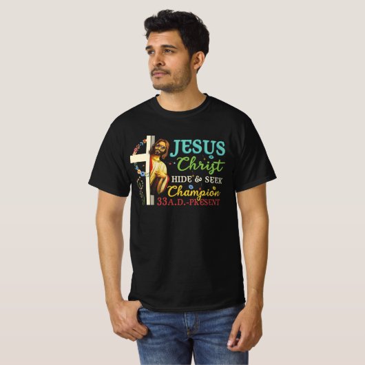 Jezus Christus Verberg en zoek Kampioen Atheïsme 3 T-shirt (Voorkant volledig)
