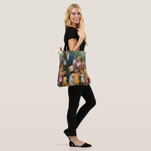 Jezus Christus verstikkende kinderen,  religie Tote Bag (Op model)