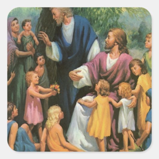 Jezus Christus verstikkende kinderen,  religie Vierkante Sticker (Voorkant)