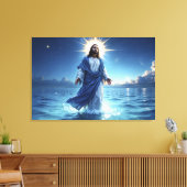 Jezus Christus wandelt op het Bijbelse watertoneel Canvas Afdruk (Insitu (Woonkamer))