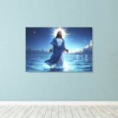 Jezus Christus wandelt op het Bijbelse watertoneel Canvas Afdruk (Insitu (Houten vloer))