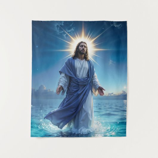 Jezus Christus wandelt op het Bijbelse watertoneel Wandkleed (Voorkant)