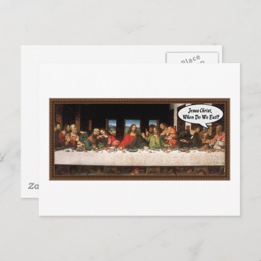 Jezus Christus wanneer eten we? - Funny last Suppe Briefkaart (Voorkant / Achterkant)