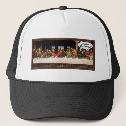 Jezus Christus wanneer eten we? - Funny last Suppe Trucker Pet (Voorkant)