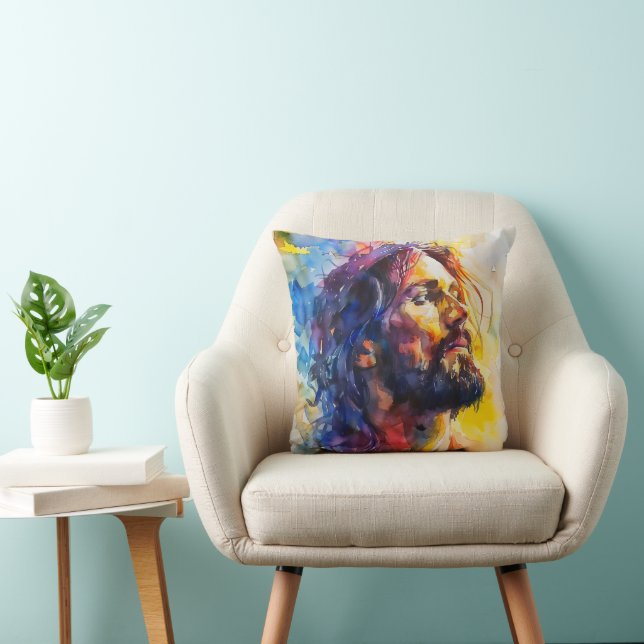 Jezus Christus Waterverf Kussen (Stoel)