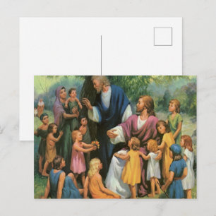 Jezus Christus zegent kinderen, vintage religie Briefkaart