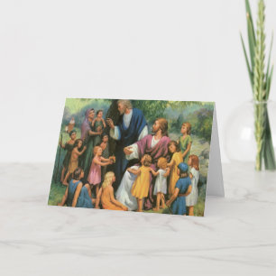 Jezus Christus zegent kinderen, vintage religie Kaart