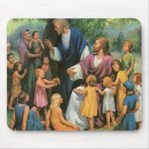 Jezus Christus zegent kinderen, Vintage Religie Muismat