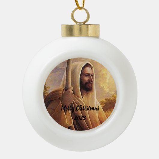Jezus Christus zoon van God heeft snowflake Pewte Keramische Bal Ornament (Voorkant)