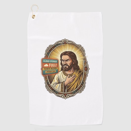 Jezus Cloud Opslag Vol Waarschuwing Betaalmuur Tec Golfhanddoek (Voorkant)