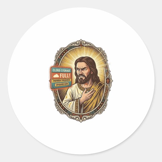 Jezus Cloud Opslag Vol Waarschuwing Betaalmuur Tec Ronde Sticker (Voorkant)