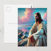 Jezus contemplatie naast majestueuze kustlijn briefkaart (Voorkant / Achterkant)