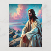 Jezus contemplatie naast majestueuze kustlijn briefkaart (Voorkant)