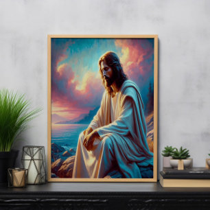 Jezus contemplatie naast stille wateren poster