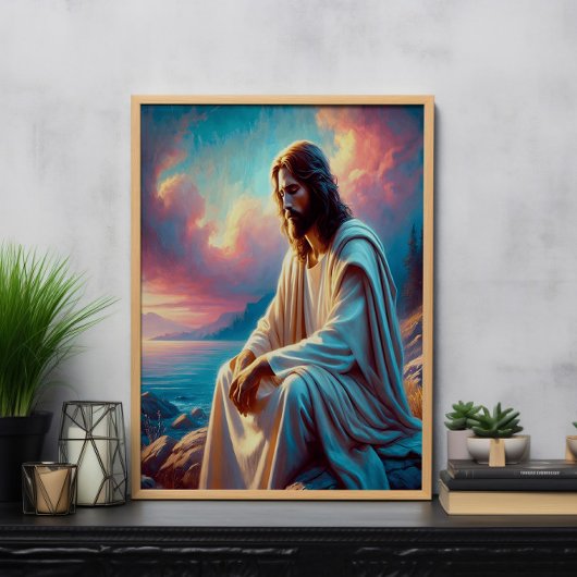 Jezus contemplatie naast stille wateren poster