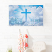 Jezus Cross White Clouds Blue Sky Beaming Paast Spandoek (Insitu)