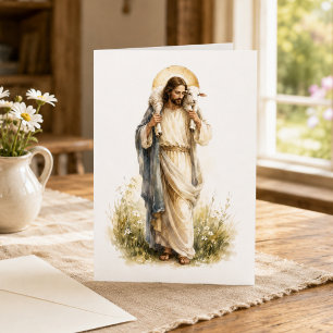 Jezus de Goede Herder Aquarel Christelijk Kaart