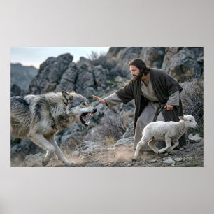 Jezus de Goede Herder en Beschermer Poster