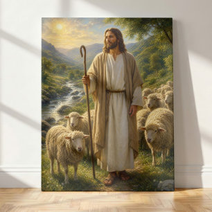 Jezus de Goede Herder in Golden Valley Canvas Afdruk