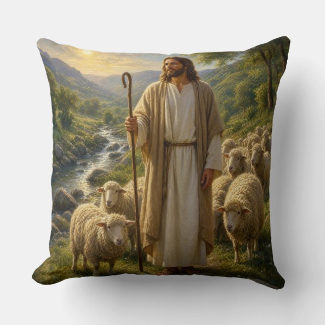 Jezus de Goede Herder in Golden Valley Kussen (Voorkant)