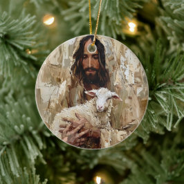 Jezus de Goede Herder met het Lam Keramisch Ornament