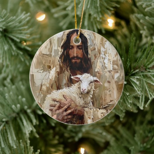 Jezus de Goede Herder met het Lam Keramisch Ornament (Boom)