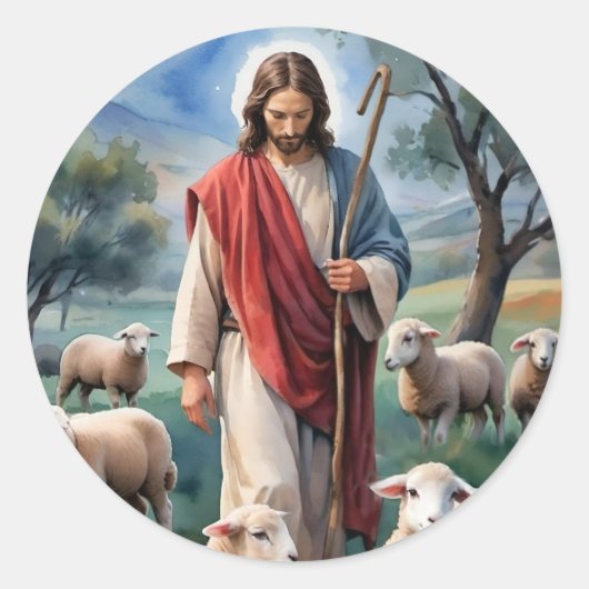 Jezus de herder ronde sticker (Voorkant)