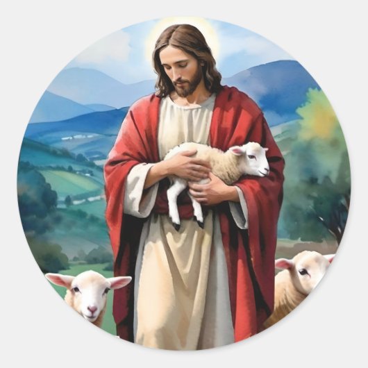 Jezus de herder ronde sticker (Voorkant)
