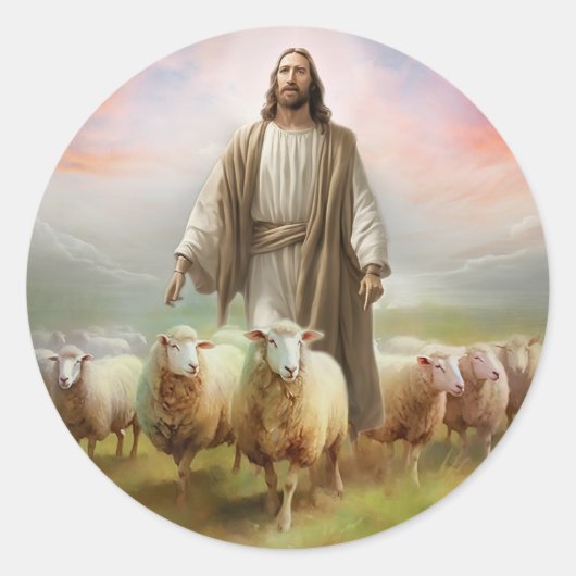 Jezus de herder ronde sticker (Voorkant)