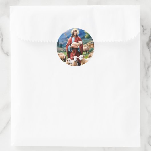 Jezus de herder ronde sticker (Tas)