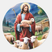 Jezus de herder ronde sticker (Voorkant)