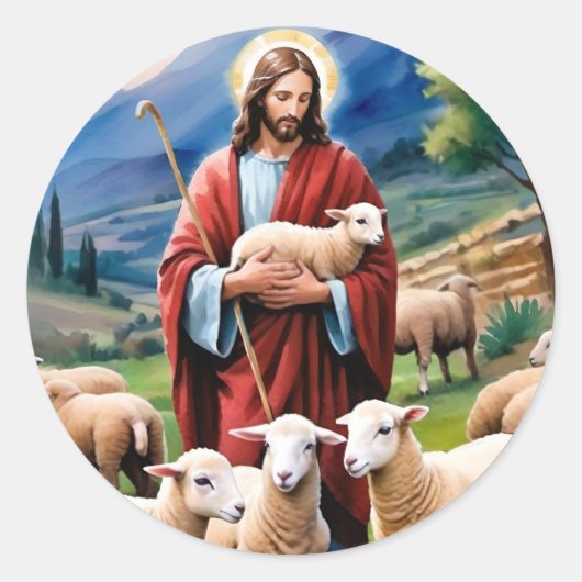 Jezus de herder ronde sticker (Voorkant)