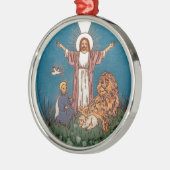 Jezus de Leon en de Lamb Metalen Ornament (Links)