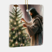 Jezus de Messias versiert de kerstboom Keramisch Ornament (Rechts)