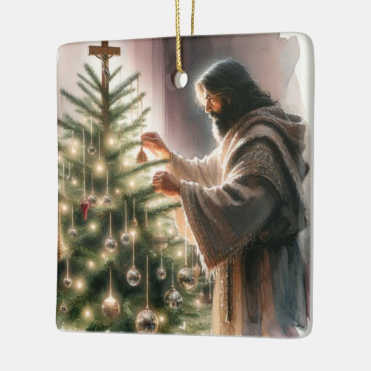 Jezus de Messias versiert de kerstboom Keramisch Ornament (Links)