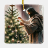 Jezus de Messias versiert de kerstboom Keramisch Ornament (Voorkant)