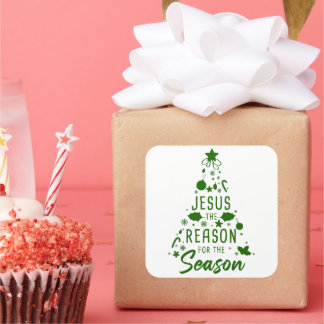 Jezus de reden voor het seizoen - Kerstgeloof Vierkante Sticker