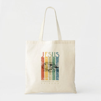 Jezus, de schepper van de regenboog tote bag