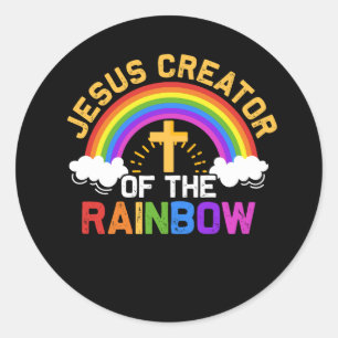 Jezus, de schepper van het Rainbow Faith Cross Chr Ronde Sticker