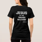 Jezus de Trigger Releaser Kruis Bijbel Geloof Tri-Blend Shirt (Achterkant)