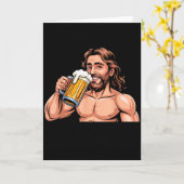 Jezus De Ultieme Bier Chugger _ Grappige Christeli Kaart (Gele Bloem)