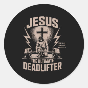 Jezus De Ultieme Deadlifter Funny Christelijke Gym Ronde Sticker