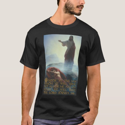 Jezus Defetting Satan en Joshua 24:15 T-shirt (Voorkant)