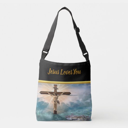 Jezus die aan een Christelijk kruisbeeld hangt Crossbody Tas (Voorkant)