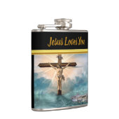 Jezus die aan een Christelijk kruisbeeld hangt Heupfles (Rechts)